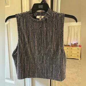 Madison Black & White Textured Mock-Neck Tank